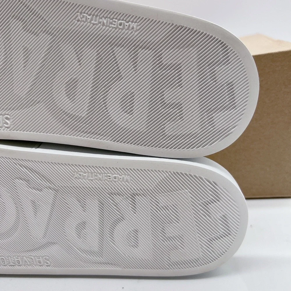 Salvatore Ferragamo Groove 6 Mens Gancini LOGO Slides Sandals White Gray US 7